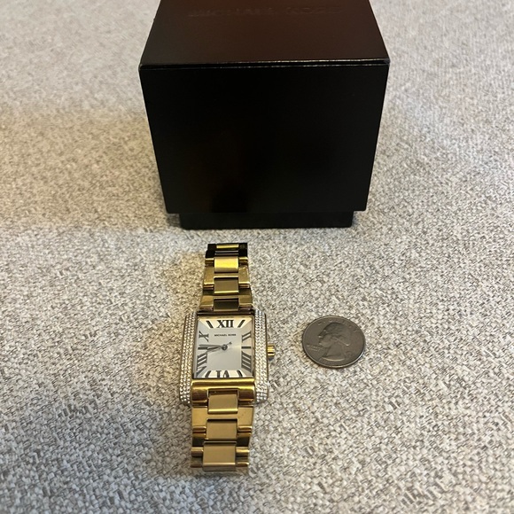 Gold toned Micheal Kors rectangle watch - Picture 7 of 10